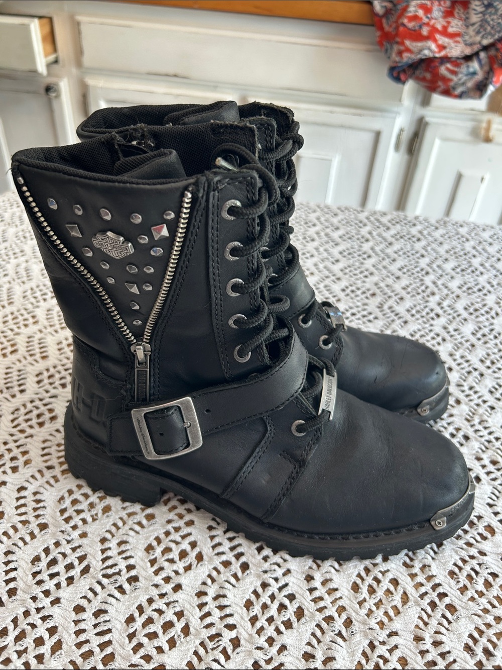 Harley-Davidson Black Woman’s Studded Lace-Up Biker Boots